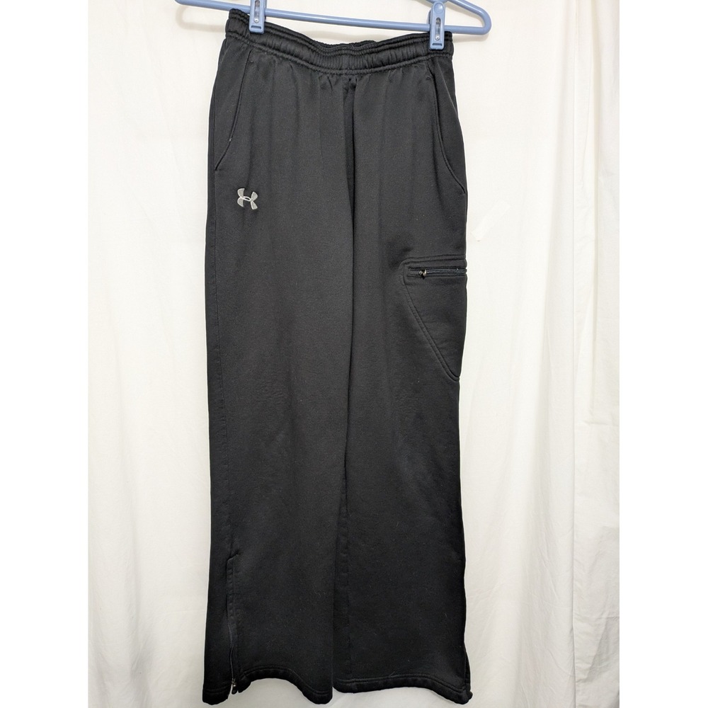 Under Armour Women's Black Fleece Sweatpants Small Loose Fit Zip Ankle Athletic